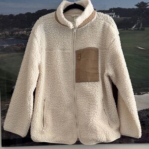 H&M NWT Cream Teddy Jacket with Tan Accents